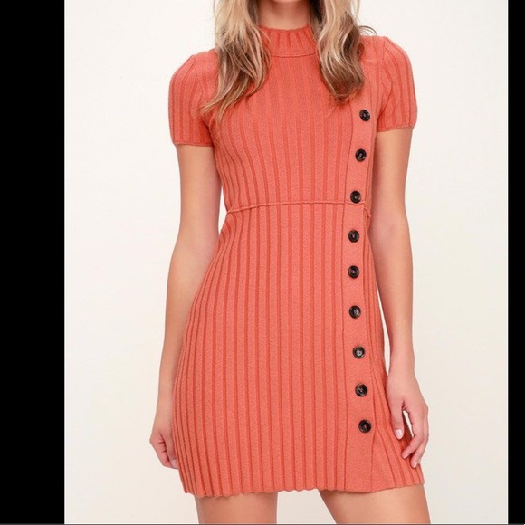 Free People Dresses & Skirts - Free People coral ribbed knit sweater dress NWT